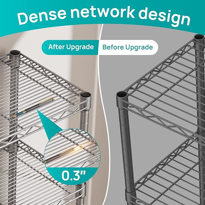 SINGAYE 6 Tier Shelf Wire Shelving Adjustable Storage Shelves Rack Standing Units for Kitchen Closet Laundry Bathroom Organizers Metal Pantry Narrow Mesh Gaps 10" D x 16" W x 60" H Gray
