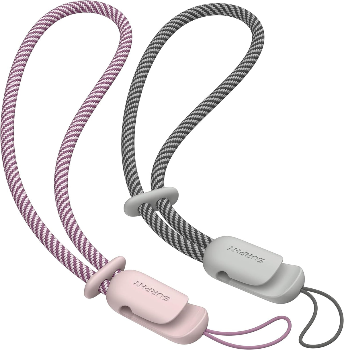 SURPHY 2 Pack Phone Lanyard for Cellphone Case, Phone Wrist Strap for Case, Cellphone Strap with 2-Color Braided, Charm Wrist Lanyard for Women and Men, Pink & Gray