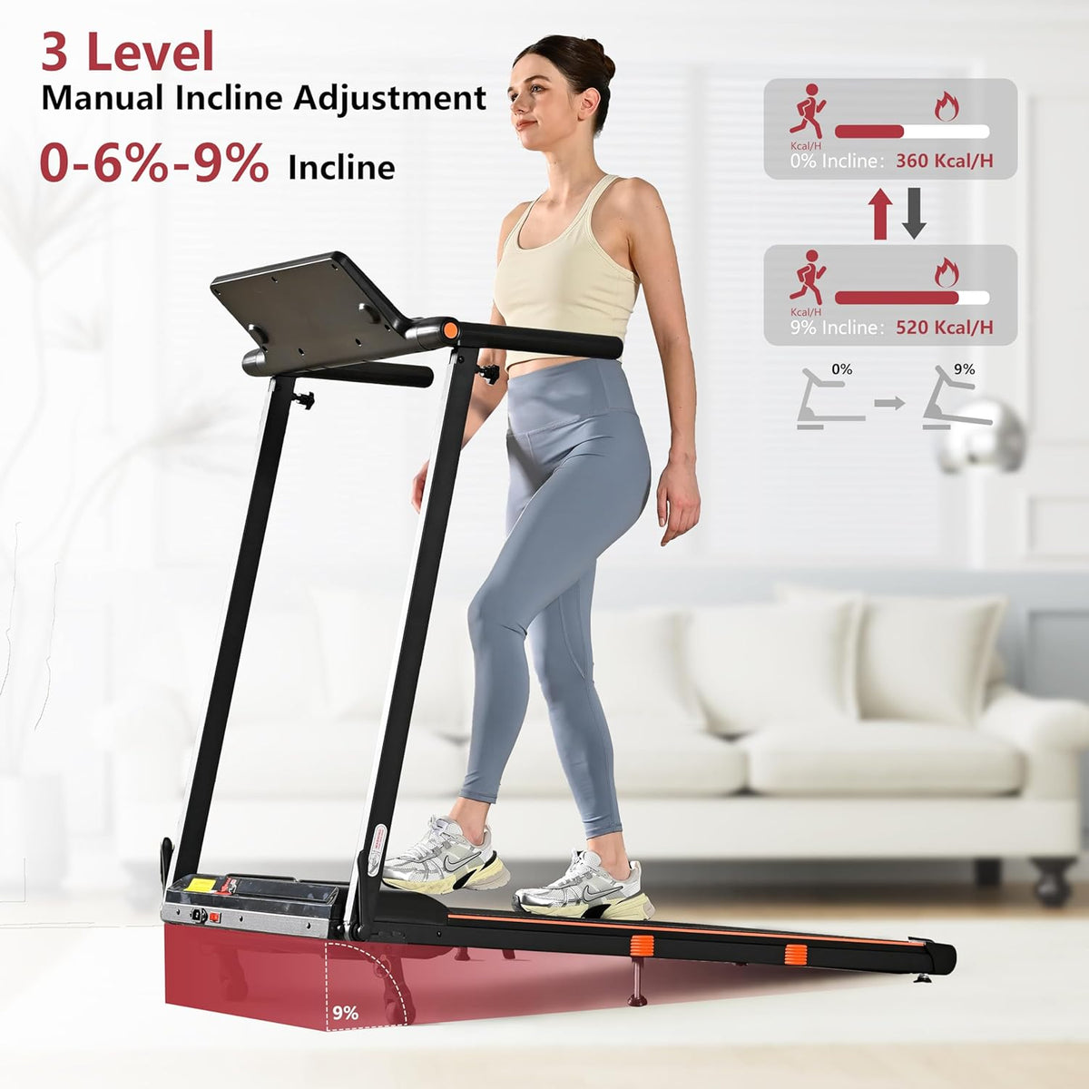 Foldable Treadmill with Incline Treadmill with Home Removable Desk Workstation 3.0 HP 3 in 1 Folding Small Compact Walking Treadmills 300 Lbs Capacity for Home Office