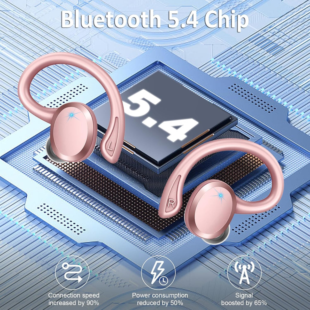 Wireless Earbuds Sport Bluetooth Headphones 5.4, 2025 Bluetooth Earbuds 4 HD Mic, Over-Ear Buds with Earhooks ENC Noise Canceling Earphones, 48Hrs Stereo, IP7 Waterproof Headset for Workout/Running