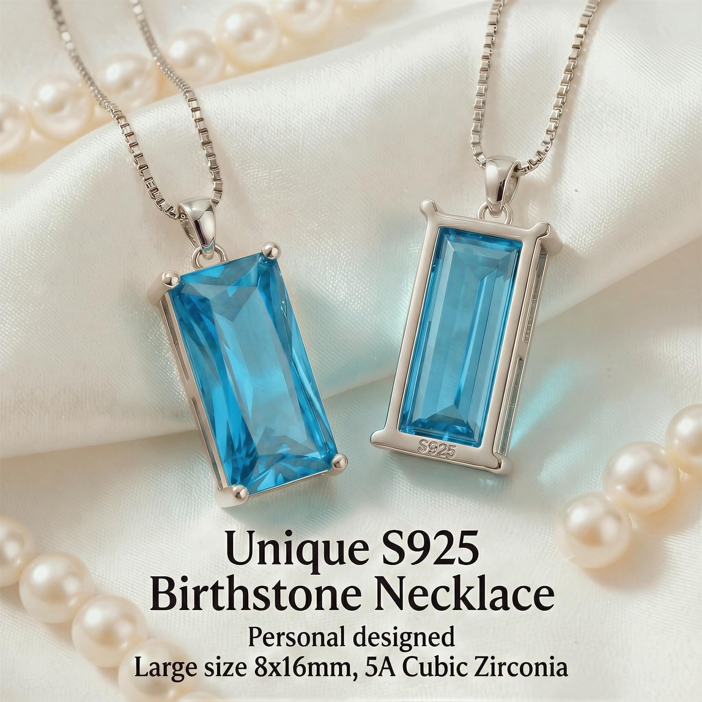 Kuschelkatze 8mm x 16mm Square December Birthstone Turquoise Pendant Necklace – Fashion charming Sterling Silver Gift for women