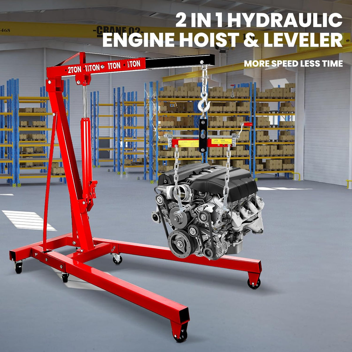 2.5 ton Engine Lift Cherry Picker with 8 ton Hydraulic Pump -5500 lbs Heavy Duty Engine Lift Crane 60.6x37x56.2, Foldable Design with 6 Swivel Wheels - for Mechanics, hobbyists and Home Users (Red)