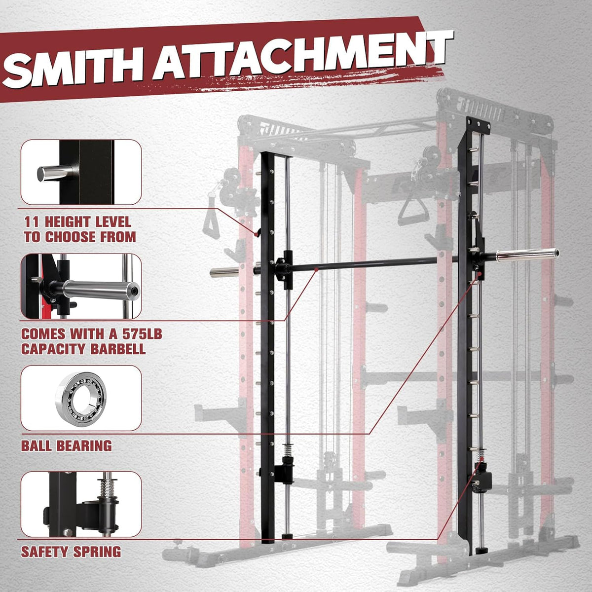 RitFit M1 & M1 Pro Smith Machine with Cable Crossover System, Multi-Function Squat Rack Power Cage for Home Gym, Power Rack and Packages