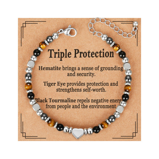 Pavkki Triple Protection Bracelet for Women Gifts Energy Hematite Black Tourmaline Tigers Eye Bead Crystal Healing Jewelry Natural Stones