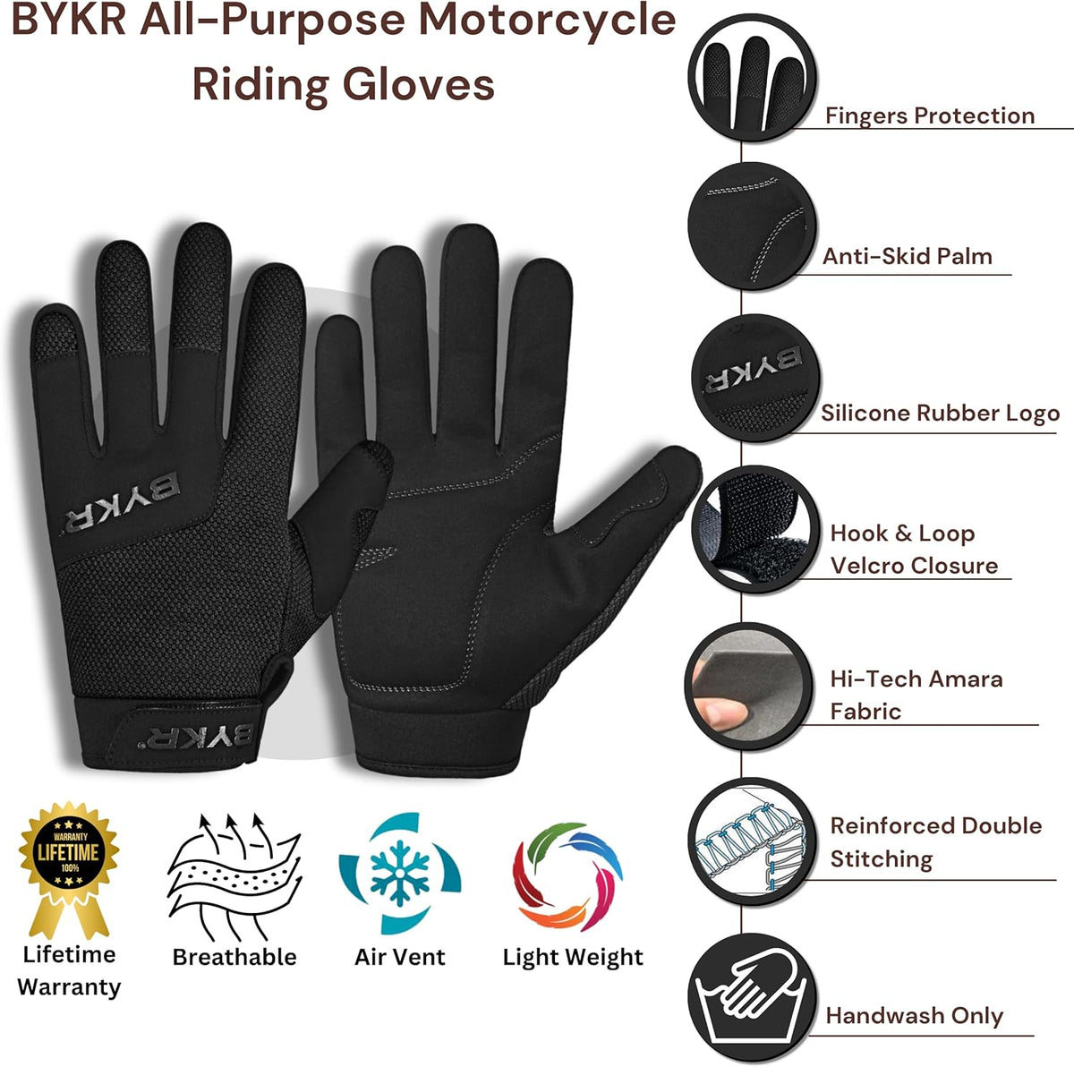 BYKR All-Weather Motorcycle Gloves for Men & Women – Protection for Dirt Bike, BMX, MX, and ATV Riding