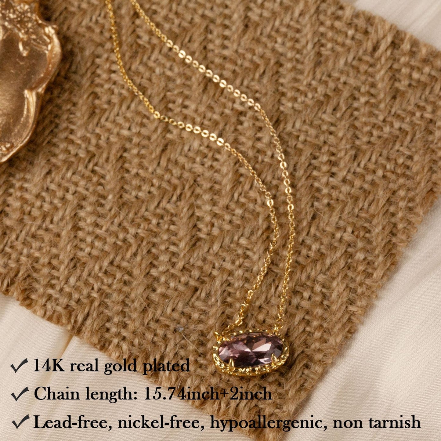 TLY Gold Necklace for Women 14k Gold Plated Dainty Gemstone Pendant Necklace Red Rose Quartz Black Emerald Green Blue Prom Choker Necklace Birthday Wedding Bridesmaid Necklace Mothers Day Jewelry gifts