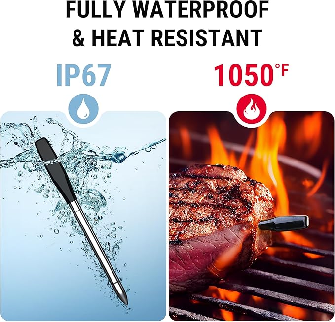 TempSpike Wireless Meat Thermometer Digital with App, WiFi & Bluetooth BBQ Grill Thermometer with High Precision, Waterproof & Heat-Resistant Probes, Rechargeable Base with Display for BBQ Smoker Oven