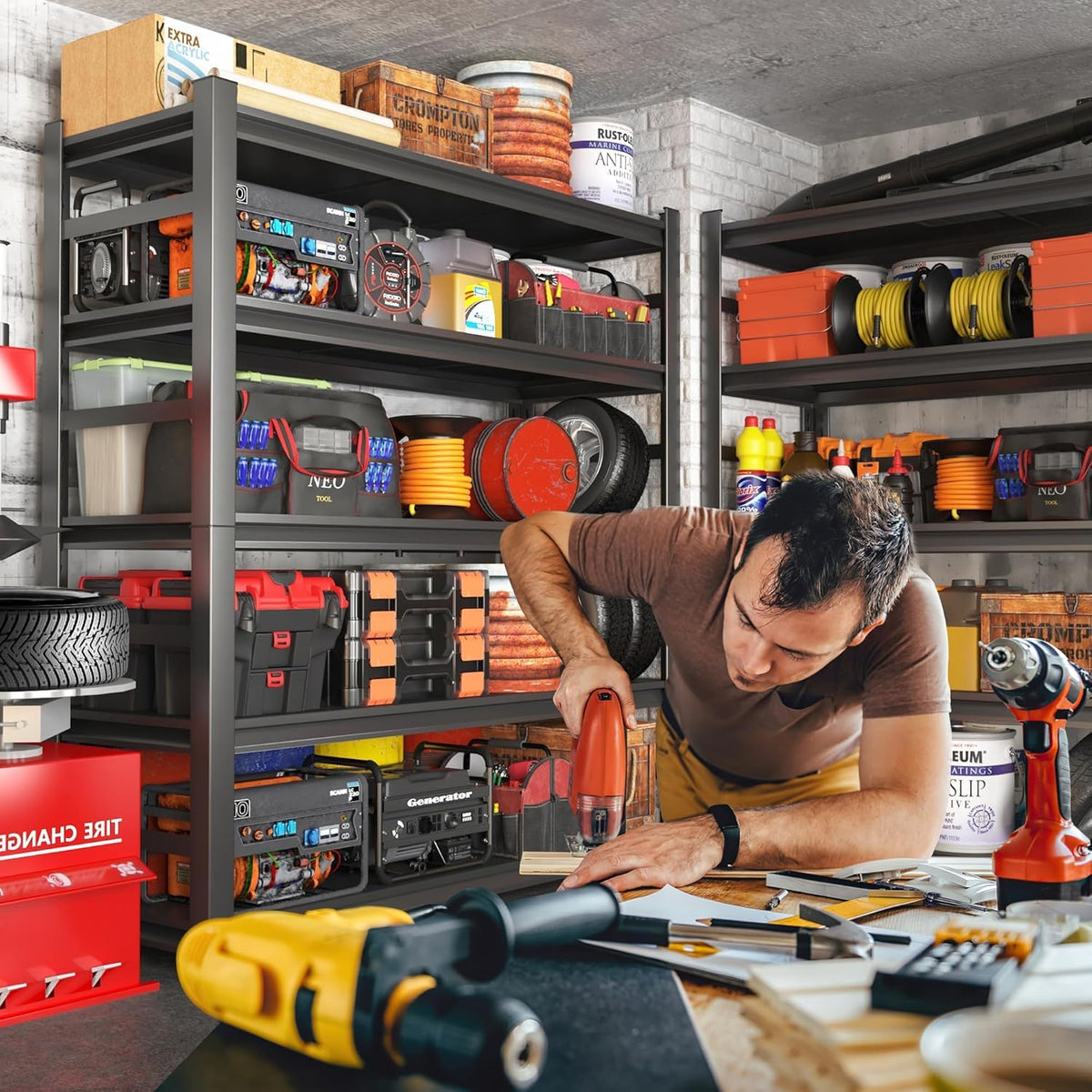 Heavy Duty 5-Tier Garage Shelf Steel Unit 3000lb Capacity | Garage & Basement Storage | Industrial Metal Shelving for Warehouse Workshop | Adjustable Rust-Resistant (72"H x 36"W x 16"D, Black)