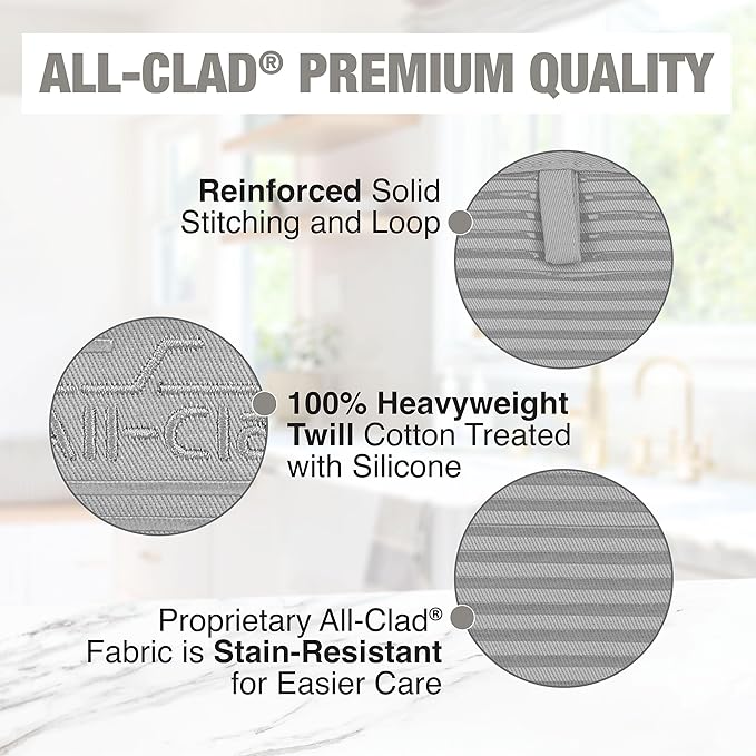 All-Clad Premium Pot Holder & Hot Pad: Heat Resistant to 500 Degrees - 100% Cotton, 10"x6.25" Hot Pad for Kitchen and Barbeque, (1-Pack), Titanium
