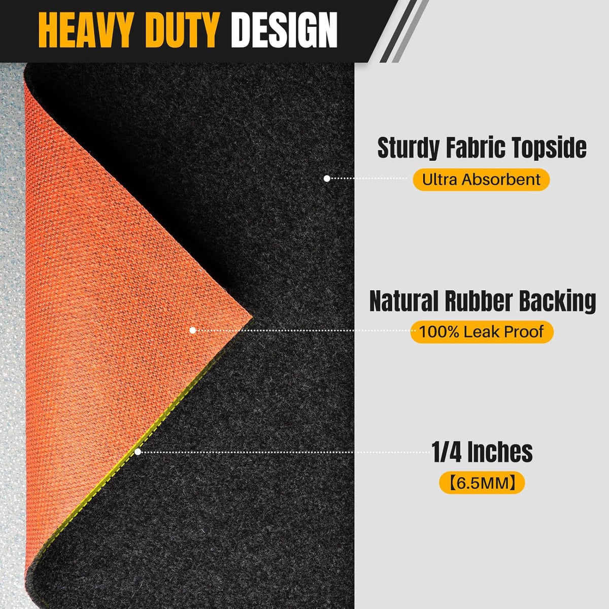 Heavy Duty Oil Spill Mat, Garage Floor Mat for Under Car, 64" X 32", Waterproof, 1/4" Rubber Backing Protects Floor, Reusable, Absorbs All Types of Spills, Oil Absorbent Pads (Black, 64" x 32")