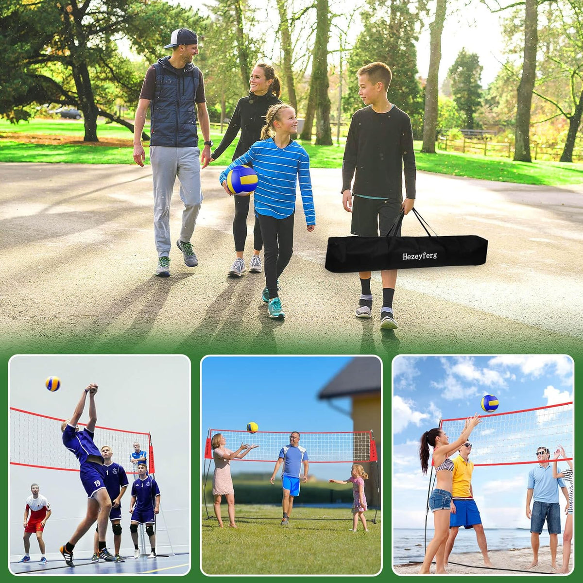 20FT/12FT Freestanding Volleyball Training Net, 5 Height Adjustable Portable Volleyball Net System, Quick Setup Practice Set for Indoor or Outdoor Use