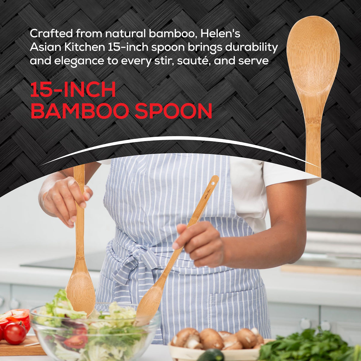 Helen’s Asian Kitchen Bamboo Kitchen Spoon Cooking Utensil, 15-Inch