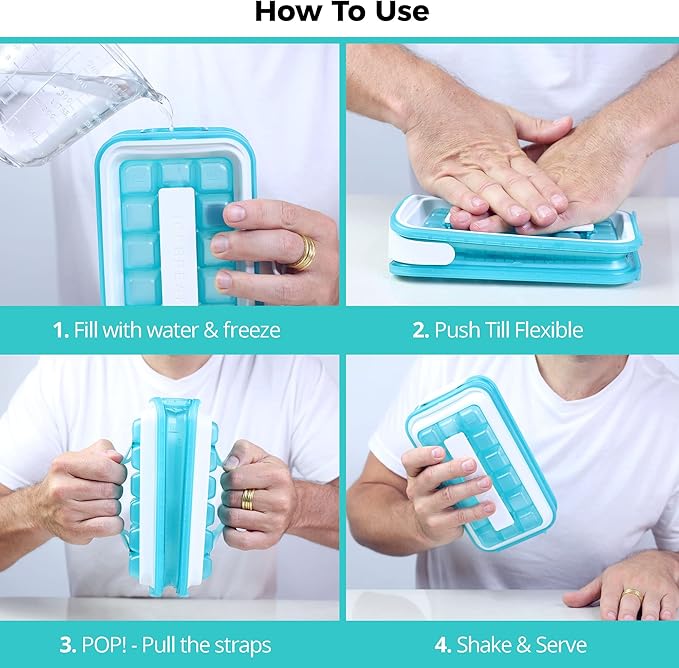 ICEBREAKER POP - 4 IN 1 - DISPENSER - MAKER - BIN - ICE PACK - Make And Serve Ice Without Ever Touching The Ice - The Sanitary Silicone Ice Tray for Freezer With Lid - Ice Cube Tray