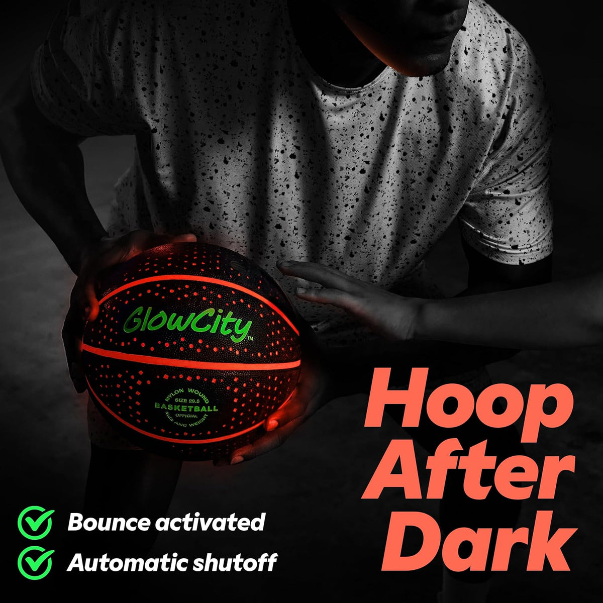 GlowCity Glow in The Dark Basketball for Teen Boy - Glowing Red Basket Ball, Light Up LED Toy for Night Ball Games - Sports Stuff & Gadgets for Kids Age 8 Years Old and Up. Great Gift for Boys & Girls