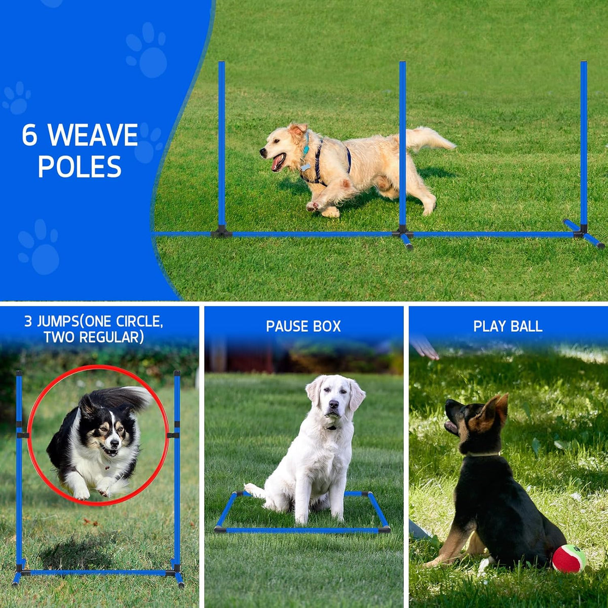 Dog Agility Training Equipment Set, Obstacle Courses Agility Training Kit for Puppy Includes 2 High Hurdles, Standard Tunnel, Blind Tunnel, Jumping Ring, 6 Weave Poles, Pause Box and 2 Carrying Bags