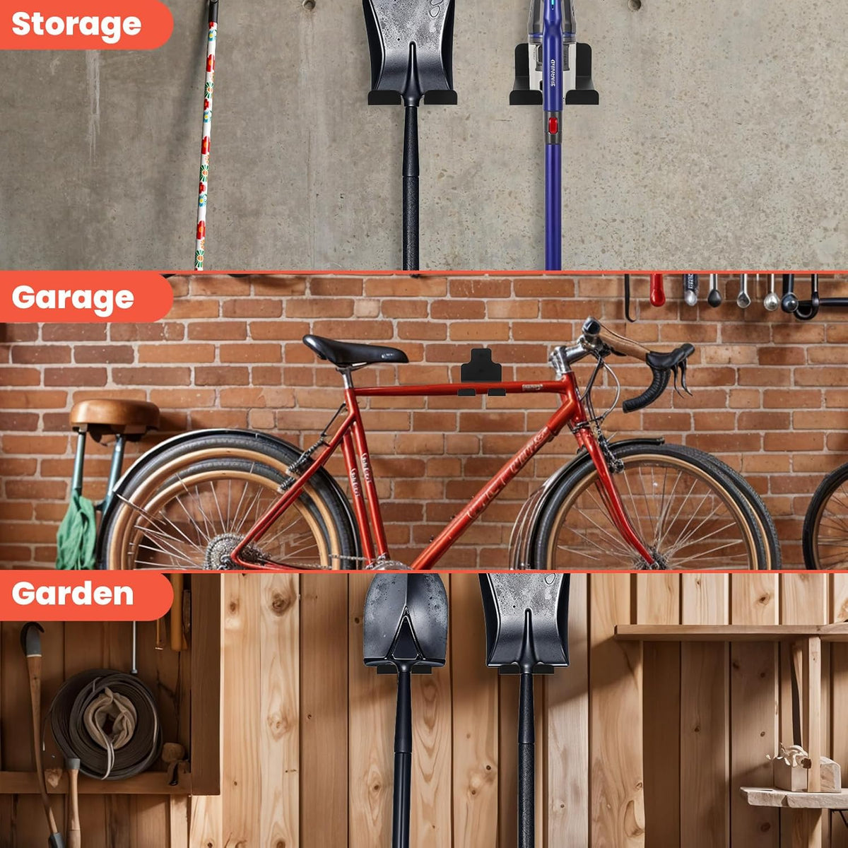 2 Pack Garage Organizer Trimmer Rack, Garden Power Tool Hanger Weed Whackers Holder Wall Mounted for Grass Trimmer, Hedge Trimmer, Garage Trimmer, Garden Tools
