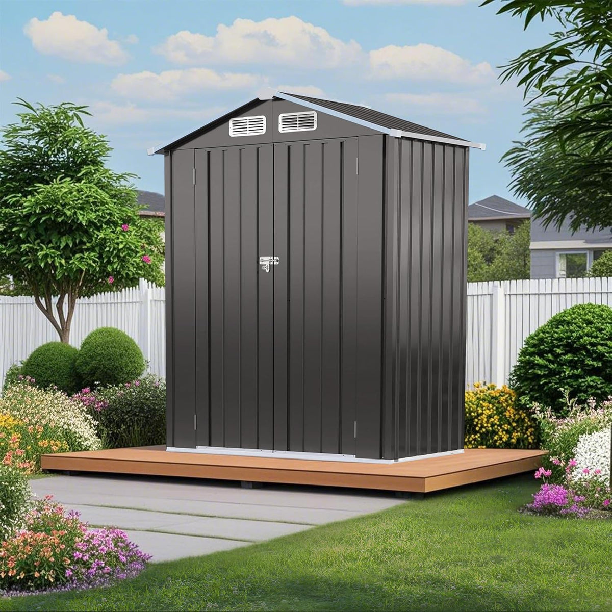 5X3 FT Metal Outdoor Storage Shed, Waterproof Tool House with Peaked Roof and Lockable Door, Weather-Resistant Garden Sheds for Backyard, Patio, Sundries and Bike Storage, Gray