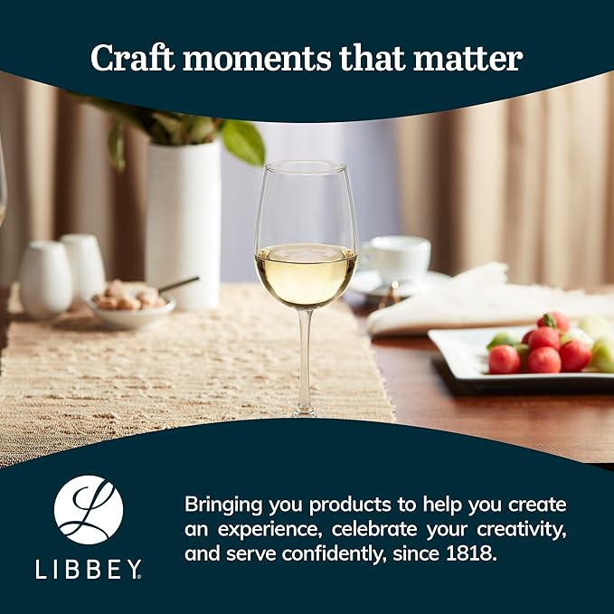 Libbey Vina White Wine Glasses Set of 6, 18.25 Oz Elegant, Fancy Glasses Drinking Set, Stemmed Wine Glasses for Weddings, Birthdays, Parties and More