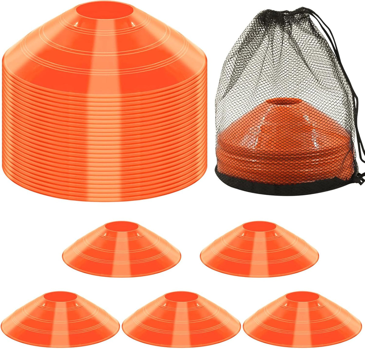 60/30 Pack Soccer Training Cones - Agility Cones with Carry Bag, Sturdy Disc Cones for Sports Training, Soccer, Football, Basketball, Indoor Outdoor Sports, Festive Events, Field Cone Markers