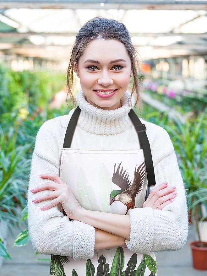 Bencailor 6 Pcs Spring Kitchen Aprons with Pockets Flower Rooster Bee Butterfly Sunflower Summer Aprons Bulk for Women(Green,Bird)