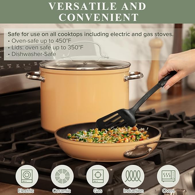 Nuwave Healthy Duralon Blue Ceramic Nonstick Cookware Set, Diamond Infused Scratch-Resistant, PFAS Free, Dishwasher & Oven Safe, Induction Ready & Evenly Heats, Tempered Glass Lids & Stay-Cool Handles
