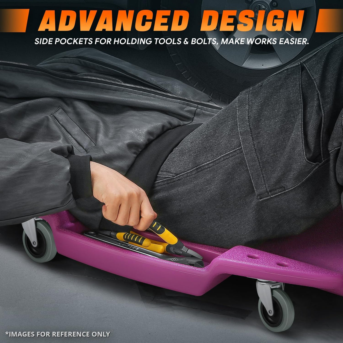 DNA MOTORING 48 Inches Heavy-Duty Low-Profile Roller Automotive Creeper with Padded Headrest, Purple, TOOLS-00239-PR