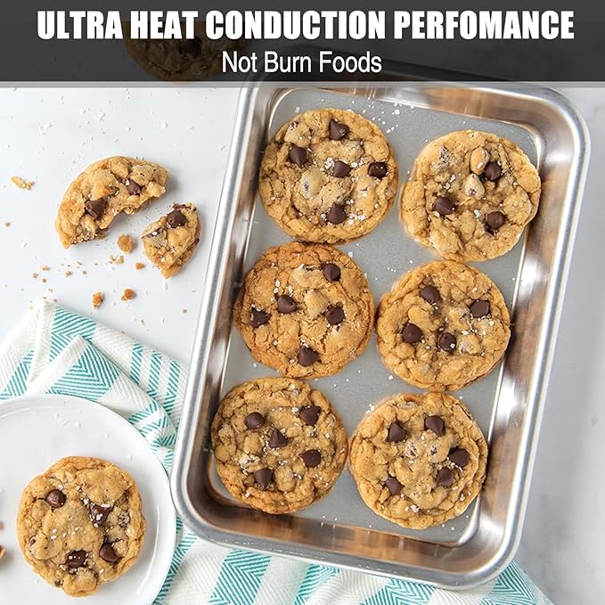 Baking Sheet Cookie Sheet Set of 2, Umite Chef Stainless Steel Baking Pans Tray Professional 10.39x8.07x1inch, Non Toxic & Healthy, Mirror Finish & Rust Free, Easy Clean & Dishwasher Safe