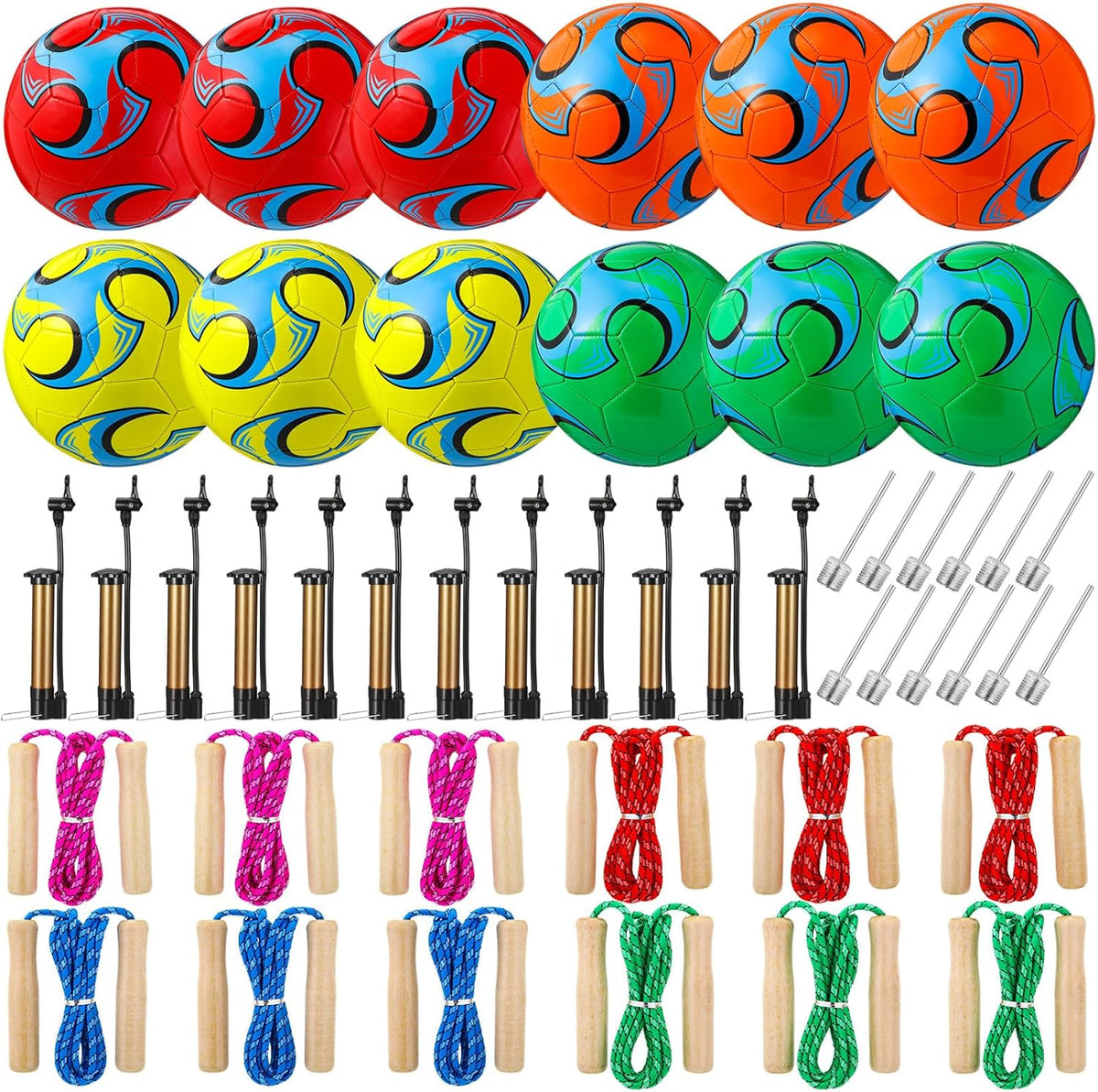 12 Sets Operation Christmas Deflated Soccer Ball Bulk with Pump Jump Rope, Bulk Soccer Balls 7.25 ft Adjustable Skipping Rope Outside Sport Balls