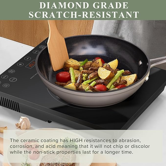 Nuwave Healthy Duralon Blue Ceramic Nonstick Cookware Set, Diamond Infused Scratch-Resistant, PFAS Free, Dishwasher & Oven Safe, Induction Ready & Evenly Heats, Tempered Glass Lids & Stay-Cool Handles