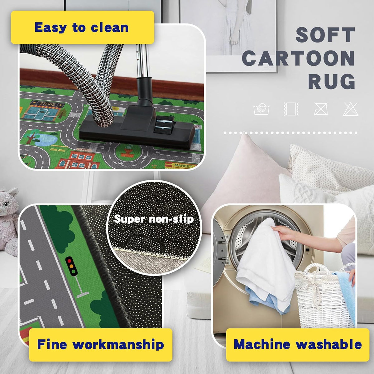 Play Rug for Playroom 3x4 Car Mat Town City Road Map for Boys Bedroom Fun Car Play Area Carpet Non-Slip Washable