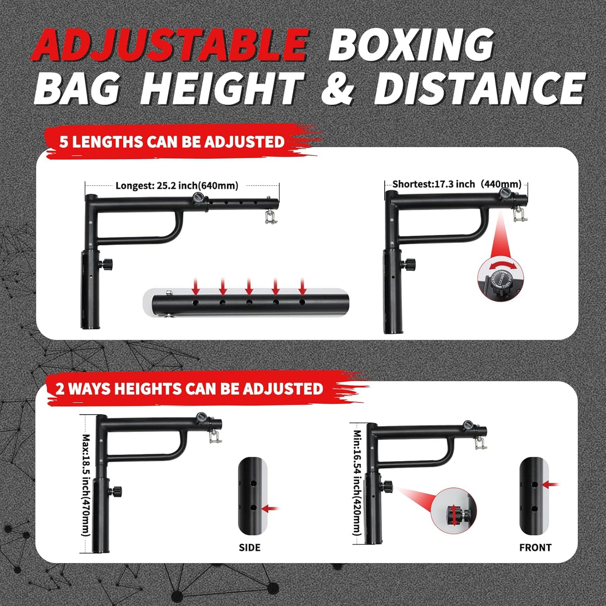Heavy Bag Hanger Wall Mount Punching Boxing Bag Bracket -Round Tube,Heavy Duty Adjustable Length & Height for Boxing, Taekwondo, Muay Thai Bags,for Home Gym Installation