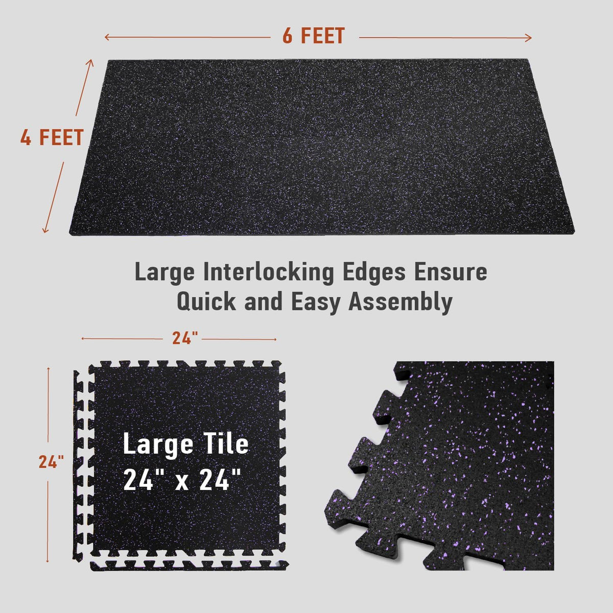 0.56in Thick 24 Sq Ft Exercise Equipment Mats, 6 Tiles Upgraded Rubber Top with High Density EVA Foam, Large Interlocking Puzzle Gym Flooring for Home Gym, Heavy Weight Workout, Black & Purple