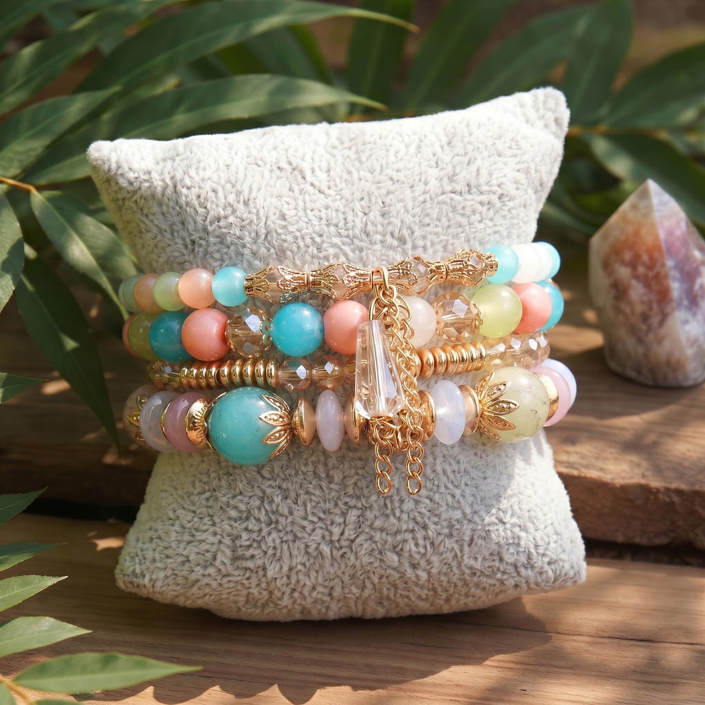 Tungary 4Pcs Beaded Bracelets for Women Bohemian Bracelet Stacks Handmade Natural Stone Stretch Bracelets Multi-Color Daily Wear Accessories Summer Beach Boho Jewelry Gift Blue Bracelet Set