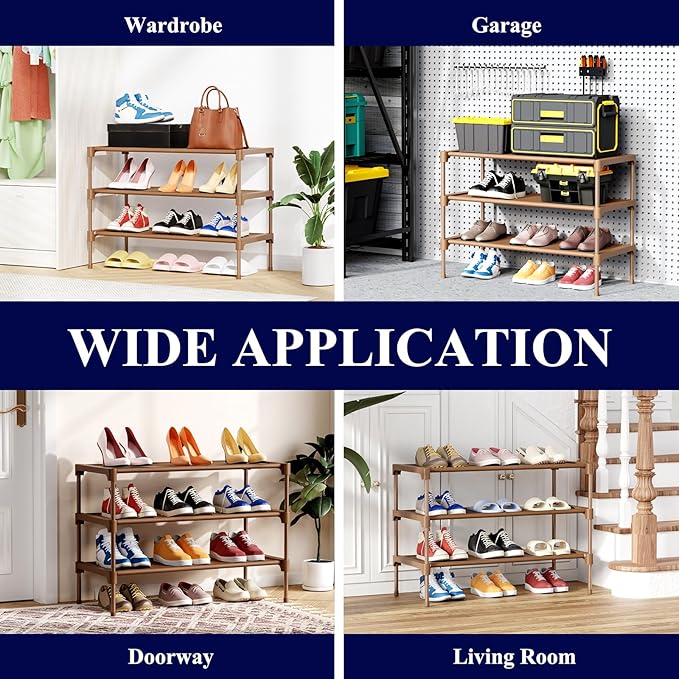 Kitsure Shoe Rack - Non-Woven Shoe Rack Shelf, Shoe Organizer for Closet, Entryway, Garage & Corridor, Stackable Shoe Shelves, 27.5" Wide - 3 Tier, Brown