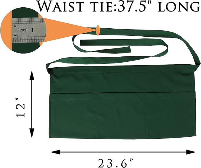 Resist water 3 big Pockets Waist Server Apron Kitchen Restaurant Unisex Half Aprons
