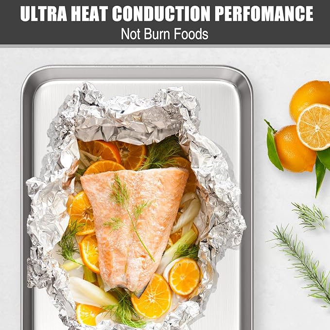Baking Sheet Cookie Sheet Set of 2, Umite Chef Stainless Steel Baking Pans Tray Professional 18 inch, Non Toxic & Healthy, Mirror Finish & Rust Free, Easy Clean & Dishwasher Safe