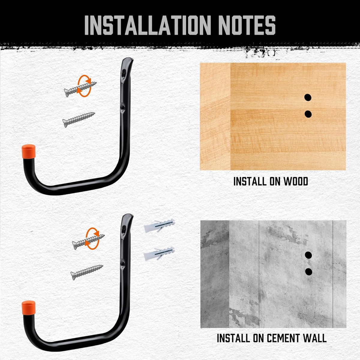HORUSDY 6 Pack Garage Hooks, 8 inch Utility Hooks, Garage Hooks Heavy Duty Wall Hooks (Black, 8 inch)