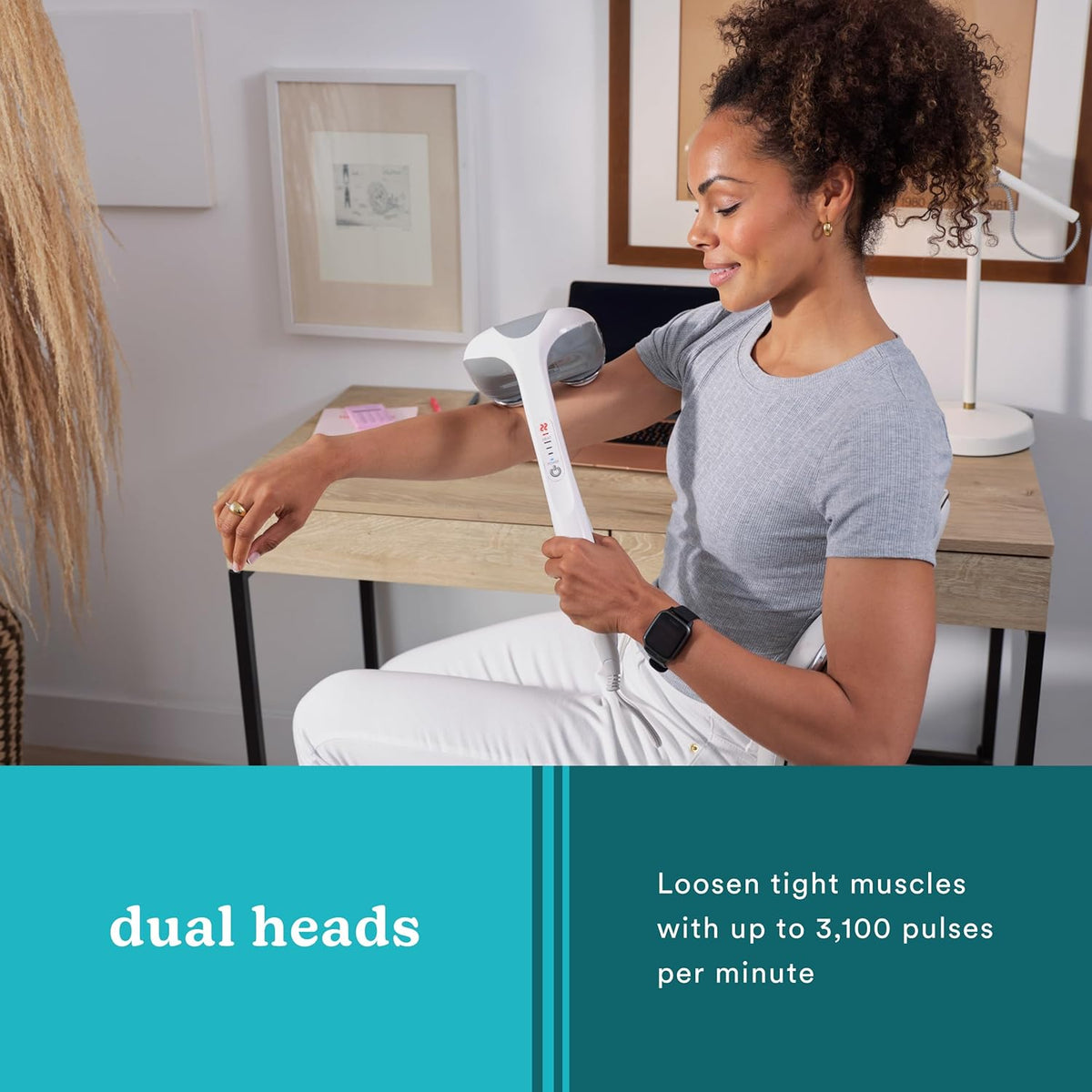 Homedics Back Massager - Heated Automatic Percussion Back, Body and Neck Massager with Dual Pivoting Heads, Interchangeable Nodes, for Shoulders, Legs and Feet, White