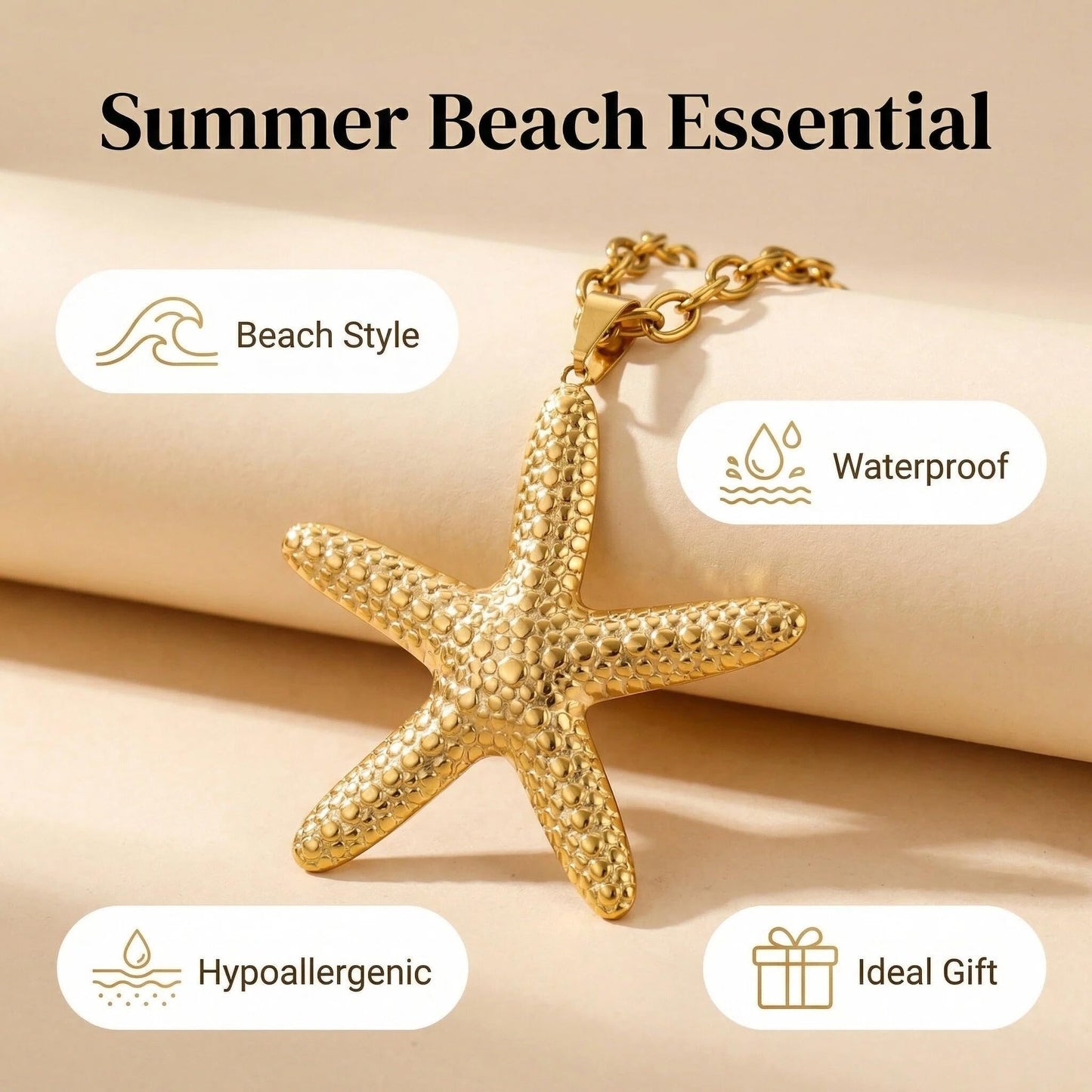 LSXHASGLD Delicate Starfish Pendant Necklace for Women, Stainless Steel Gold and Silver Tone Twisted Chain, Adjustable Summer Ocean Beach Jewelry