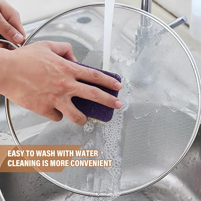 Splatter Screen for Frying Pan 13" 11.5" 9.8" Stainless Steel Fine Mesh Grease Splatter Guard with Comfort Silicone Handles and Resting Feet for Prevent Oil Splatter Safe Cooking