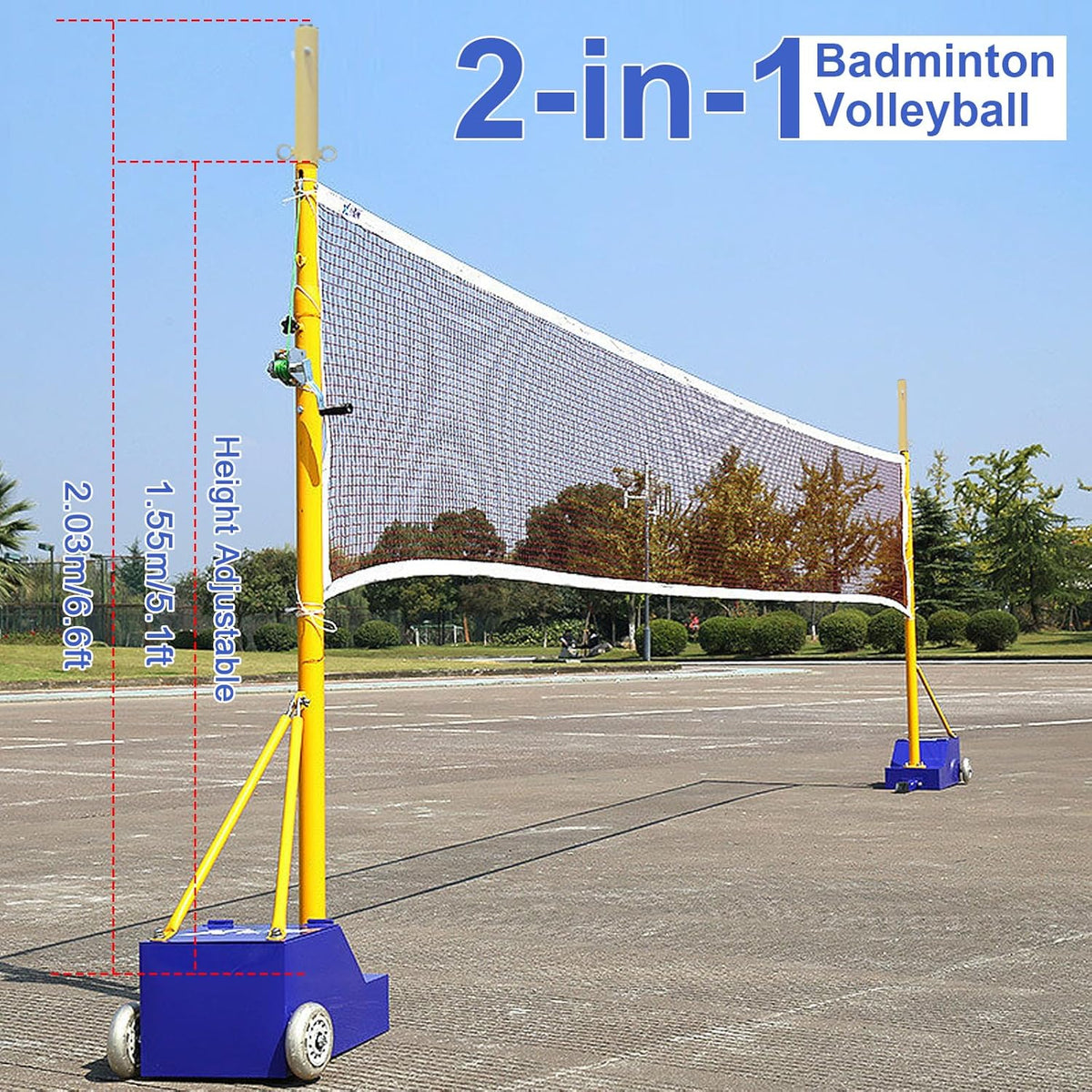 Volleyball Net Outdoor, Portable Volleyball Net Pole for Backyard, Badminton Net Set for Tennis with Wheels, Carry Bag,Volleybal/Badminton Poles & Net with Base Outdoor Training