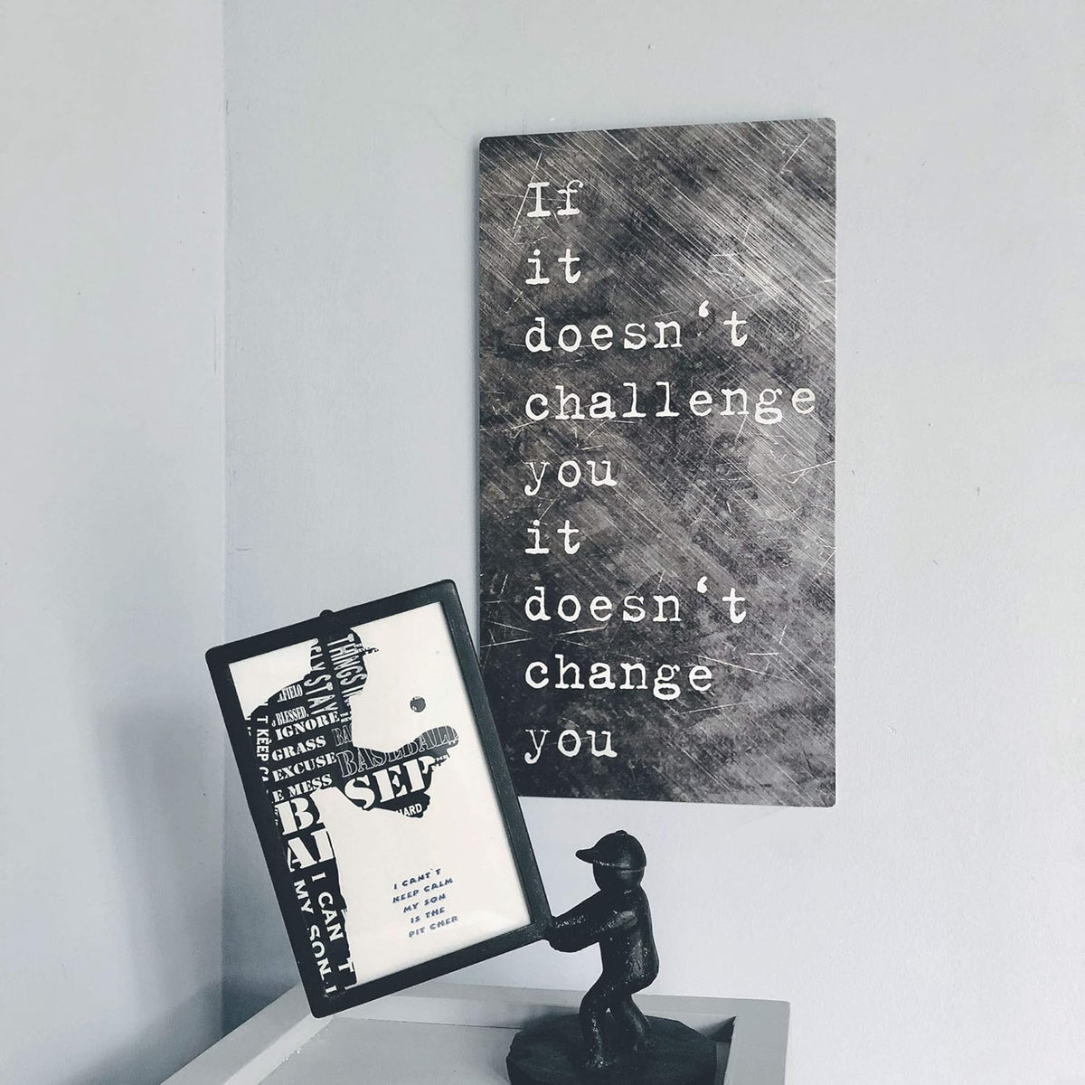 NIKKY HOME Gym Exercise Art Workout Room Decor Fitness Sign Inspirational Sports Themed Metal Wall Plaque with Quote, If It Doesn't Challenge You It Doesn't Change You