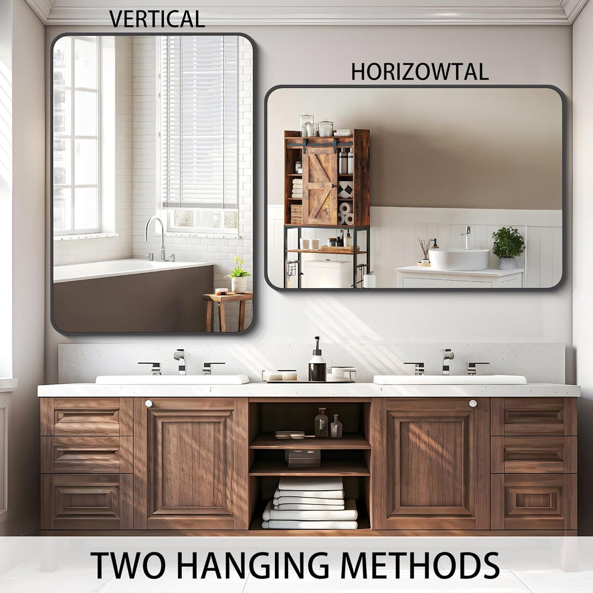 FORBATH Black Bathroom Mirror, Rectangular Vanity Mirror 26" X 38" Wall Mounted Rounded Corner Farmhouse Metal Framed Bath Mirror for Living Room Bedroom Entryway Decor, Hangs Horizontal or Vertical