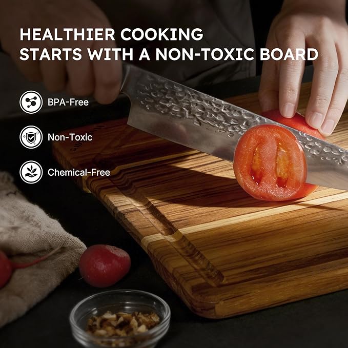2 Pack Teak Cutting Board for Kitchen Non Toxic Wooden Chopping Board Charcuterie Board Non Slip Over Sink NOT Bamboo Stainless Steel Titanium Acrylic Acacia Olive Glass Plastic Silicone Metal