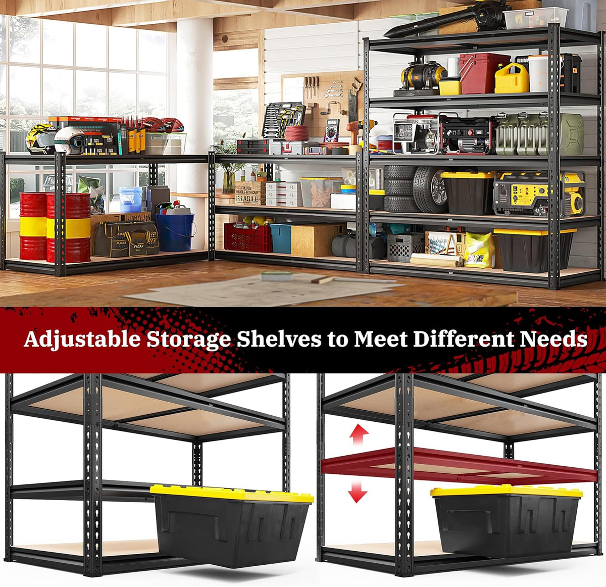 REIBII 2500LBS Garage Shelving Heavy Duty 72''H Storage Shelves 40" W Heavy Duty 5 Tier Metal Shelves Adjustable Pantry Shelf for Closet Pantry Basement Kitchen Warehouse 72" H x 40" W x 20" D, 2 Pack