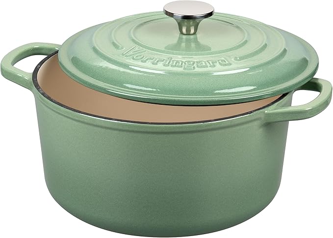 VORRINGARD Enameled Cast Iron Dutch Oven Pot with Lid, for Sourdough Bread Baking, Round Dutch Ovens, 6 Quart, Sage green