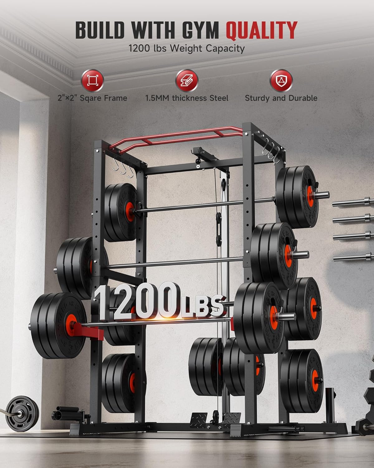 Sportsroyals Power Cage,1600lbs Multi-Function Power Rack with Adjustable Cable Crossover System and More Training Attachment, Weight Cage for Home Gym