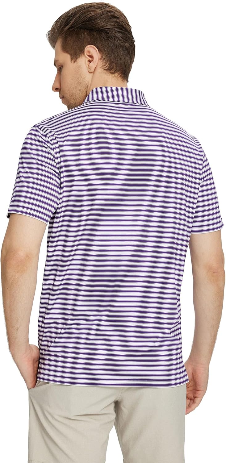 M MAELREG Golf Shirts for Men Short Sleeve Dry Fit Casual Striped Performance Moisture Wicking Collared Mens Polo Shirts