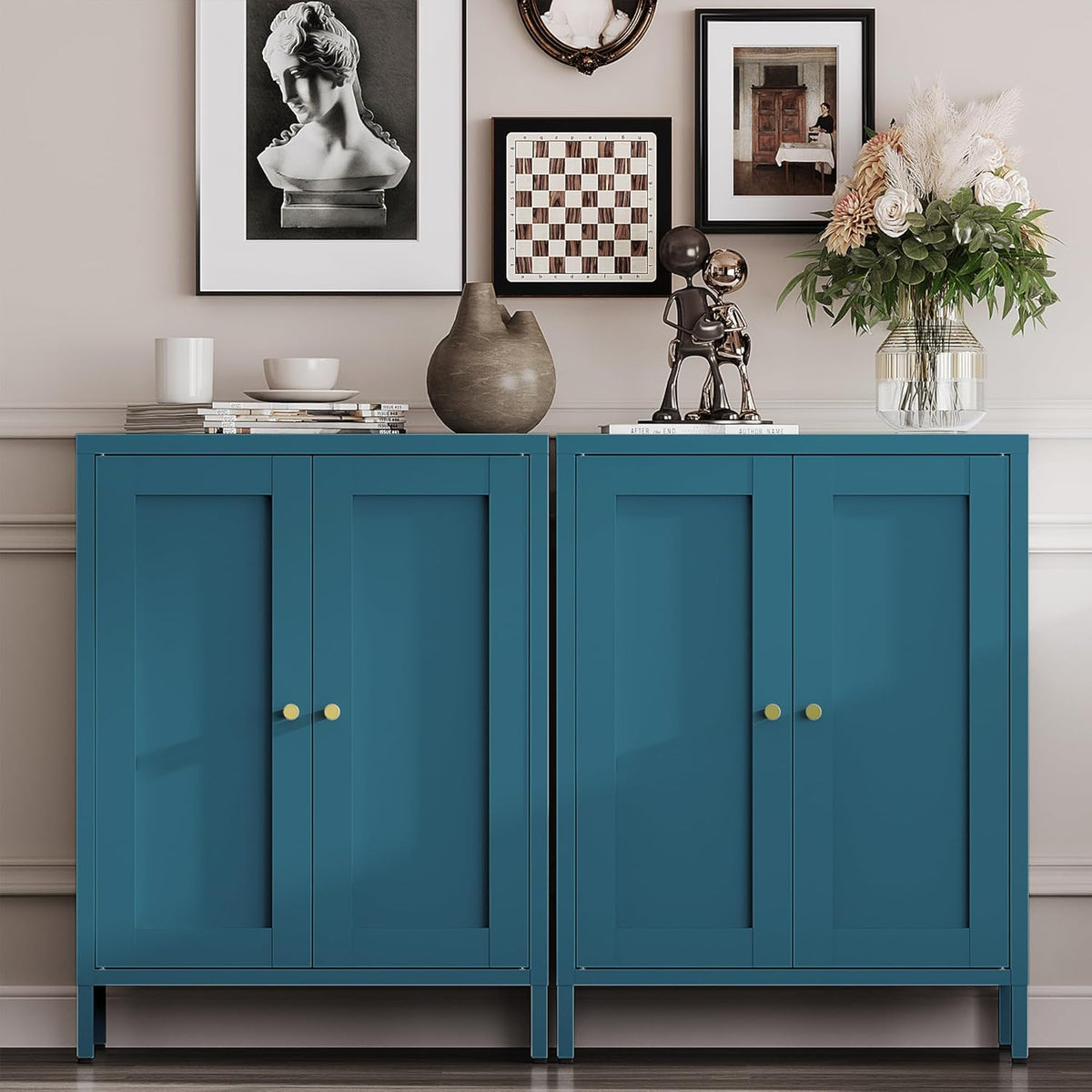 Metal Bathroom Storage Cabinet,Bathroom Floor Storage Cabinet with 2 Adjustable Shelves and 2 Doors,Freestanding Sideboard for Small Spaces, Living Room, Home Office, Dining Room