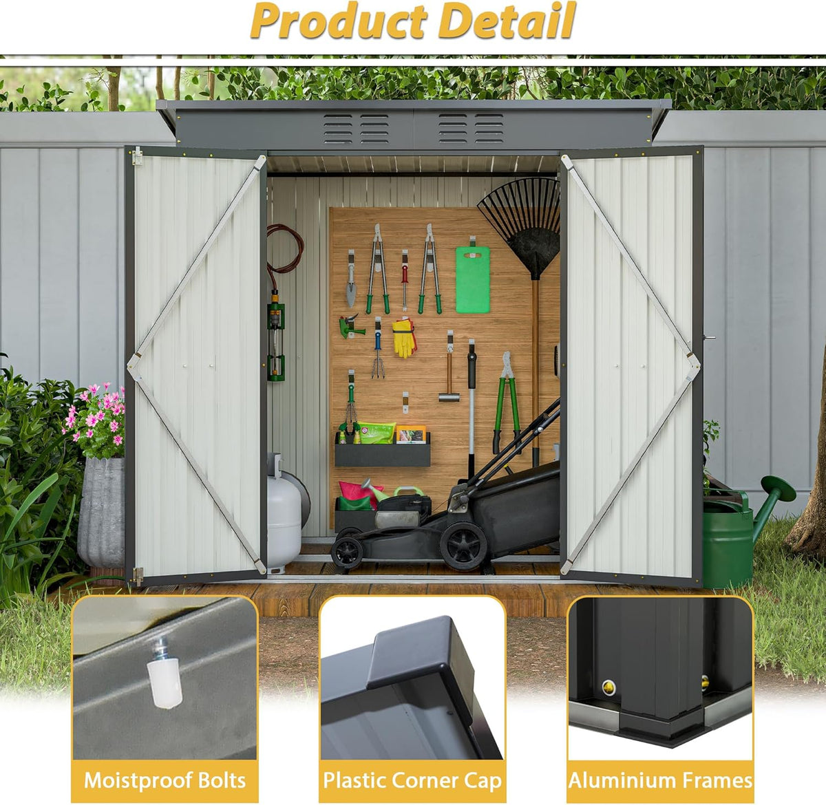 6x4 FT Outdoor Metal Storage Shed with Lockable Door & Floor Frame, Heavy-Duty Garden Tool Shed, Weatherproof Steel Utility Shed for Backyard, Patio, or Lawn Organization